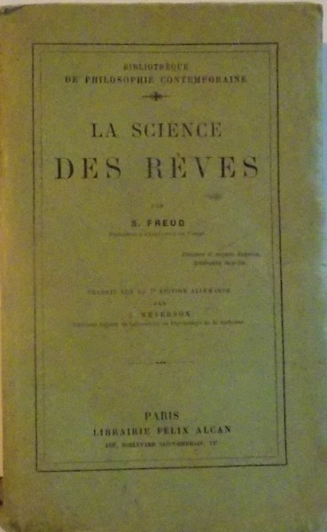 LA SCIENCE DES RÉVES par S. FREUD, PARIS  1926