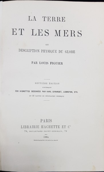 LA TERRE ET LES MERS par LOUIS FIGUIER - PARIS, 1884
