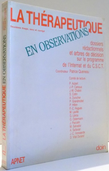 LA THERAPEUTIQUE EN OBSERVATIONS par PATRICE QUENEAU , 1988
