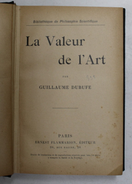 LA VALEUR D 'ART par GUILLAUME DUBUFE , 1908