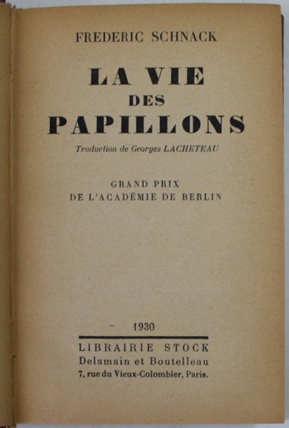 LA VIE DES PAPILLONS par FREDERIC SCHNACK , 1930