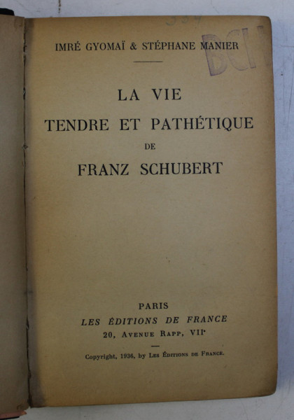 LA VIE TENDRE ET PATHETIQUE DE FRANZ SCHUBERT par IMRE GYOMAI , STEPHANE MANIER , 1936