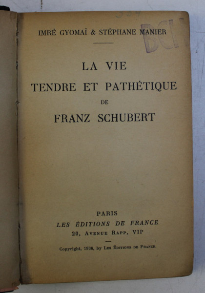 LA VIE TENDRE ET PATHETIQUE DE FRANZ SCHUBERT par IMRE GYOMAI , STEPHANE MANIER , 1936