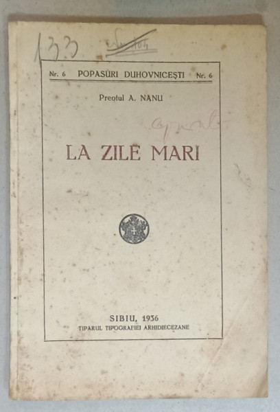 LA ZILE MARI de PREOTUL A. NANU , 1936