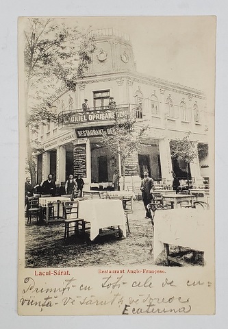 LACUL - SARAT , TERASA SI RESTAURANTUL ANGLO - FRANCEZ , CU DIVERSE PERSONAJE , FOTOGRAFIE TIP CARTE POSTALA , CLASICA