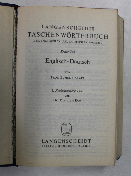 LANGENSCHEIDTS TASCHENWORTERBUCH , DAS ERSTER UND ZWEITER TEIL , ENGLISCH - DEUTSCH - DEUTSCH - ENGLISCH , von EDMUND KLATT