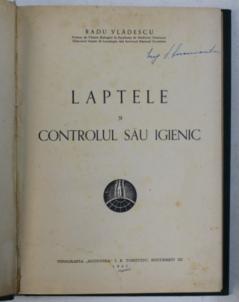 LAPTELE SI CONTROLUL SAU IGIENIC de RADU VLADESCU , 1945