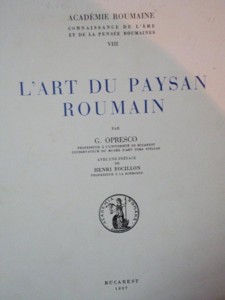 L'ART DU PAYSAN ROUMAIN- G. OPRESCU,BUC. 1937