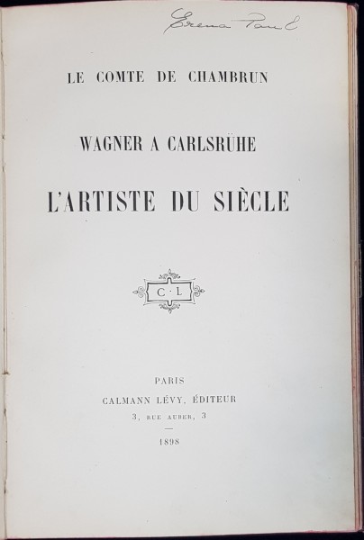 L'ARTISTE DU SIECLE de WAGNER CARLSRUHE - PARIS, 1898