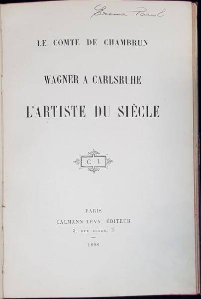 L'ARTISTE DU SIECLE de WAGNER CARLSRUHE - PARIS, 1898