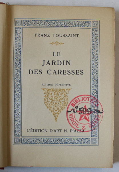 LE JARDIN DE CARESSES par FRANZ TOUSSAINT , 1921