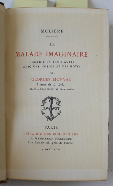 LE MALADE IMAGINAIRE / L'AVARE / LES AMANTS MAGNIFIQUES par MOLIERE , GRAVE A L 'EAU FORTE par CHAMPOLLION , COLEGAT , 1893-1896