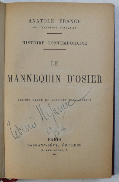 LE MANNEQUIN D ' OSIER par ANATOLE FRANCE , 1924