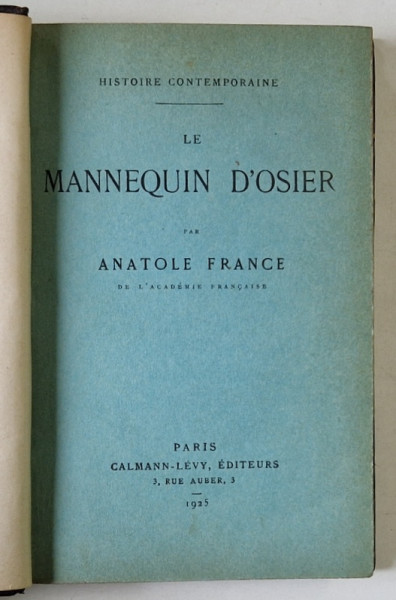 LE MANNEQUIN D 'OSIER par ANATOLE FRANCE , 1925