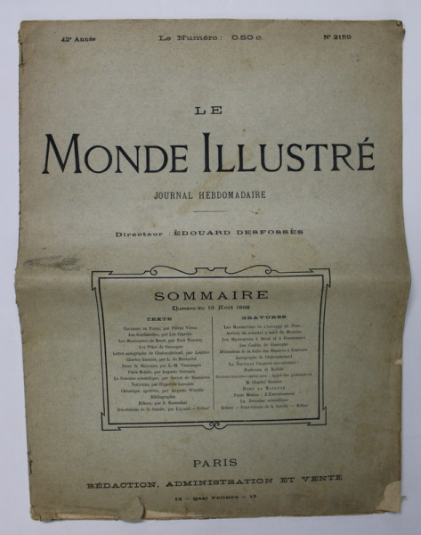 LE MONDE ILLUSTRE - JOURNAL HEBDOMADAIRE , 42 ANNEE , 13 AOUT , 1898