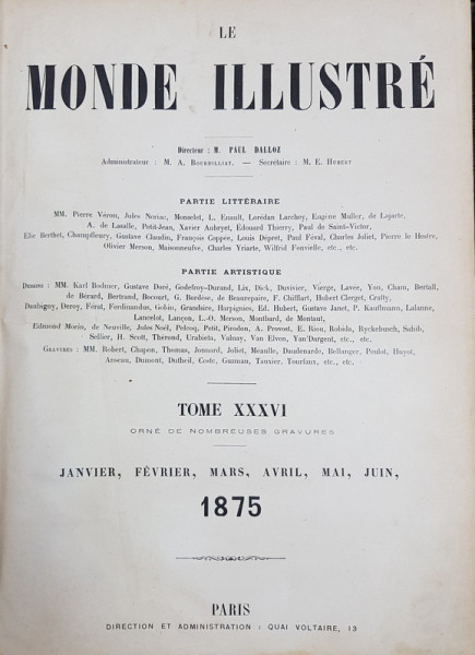 LE MONDE ILLUSTRE , JOURNAL HEBDOMADAIRE , TOME XXXVI, JANVIER-JUIN, 1875