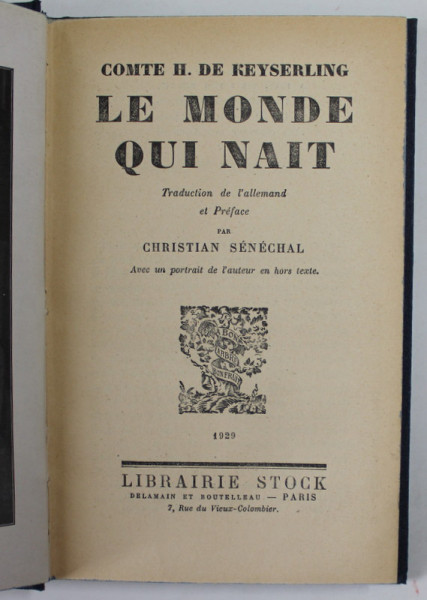 LE MONDE QUI NAIT par COMTE H. DE KEYSERLING , 1929