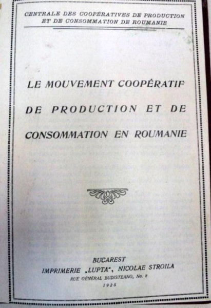 LE MOUVEMENT COOPERATIF DE PRODUCTION ET DE CONSOMMATION EN ROUMANIE- BUC. 1825