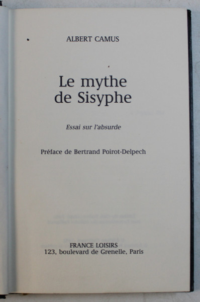 LE MYTHE DE SISYPHE , ESSAI SUR L ' ABSURDE par ALBERT CAMUS , 1989