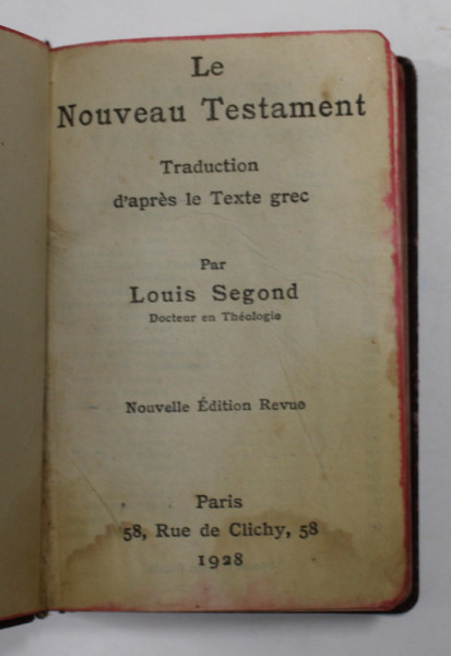 LE NOUVEAU TESTAMENT , TRADUCTION D ' APRES LE TEXTE GREC par LOUIS SEGOND , 1928, FORMAT DE BUZUNAR *