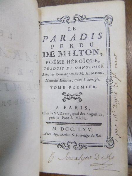 Le Paradis Perdu de Milton, Tom I, Paris 1765