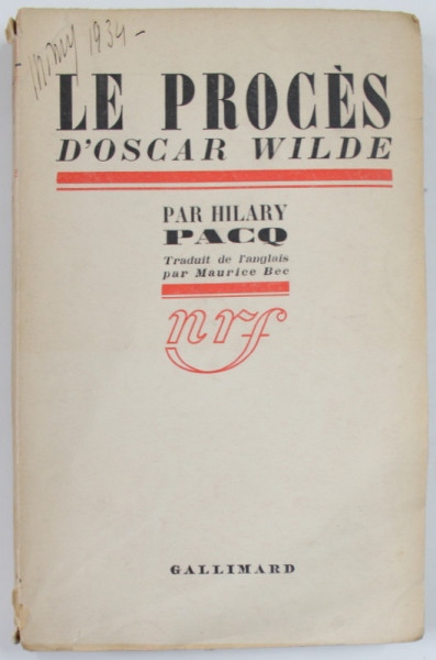 LE PROCES D 'OSCAR WILDE par HILARY PACQ , 1933