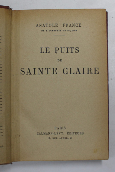 LE PUITS DE SAINTE CLAIRE par ANATOLE FRANCE , 1926