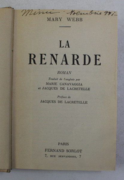 LE RENARDE - roman par MARY WEBB , 1933