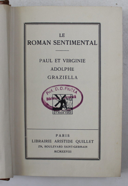 LE ROMAN SENTIMENTAL - PAUL ET VIRGINIE , ADOLPHE , GRAZIELLA , 1928
