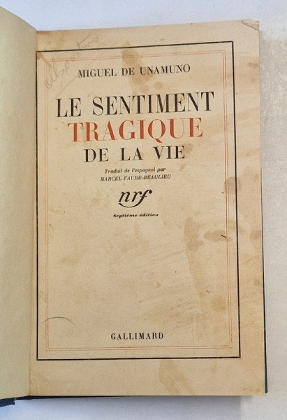 LE SENTIMENT TRAGIQUE DE LA VIE par MIGUEL DE UNAMUNO