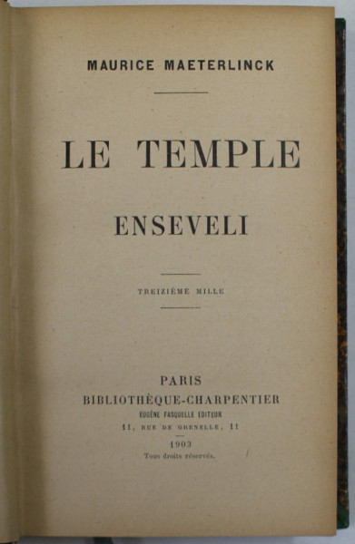 LE TEMPLE ENSEVELI par MAURICE MAETERLINCK , 1903