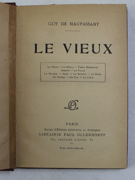 LE VIEUX par GUY DE MAUPASANT , EDITIE INTERBELICA