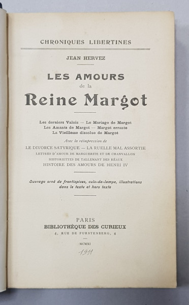 LEA AMOURS DE LA REINE MARGOT par JEAN HERVEZ , 1911