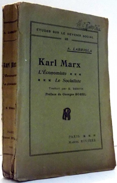 L`ECONOMISTE, LE SOCIALISTE par KARL MARX , 1923