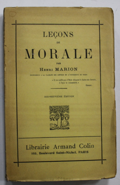 LECONS DE MORALE par HENRI MARION , 1924