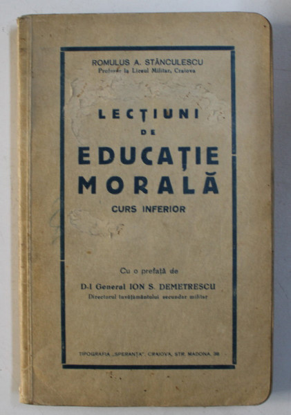 LECTIUNI DE EDUCATIE MORALA - CURS INFERIOR de ROMULUS A. STANCULSECU PREZINTA HALOURI DE APA*