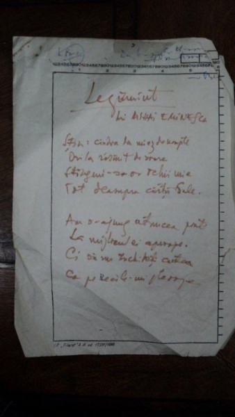 Legamant, Lui Mihai Eminescu, Grigore Vieru, manuscris original