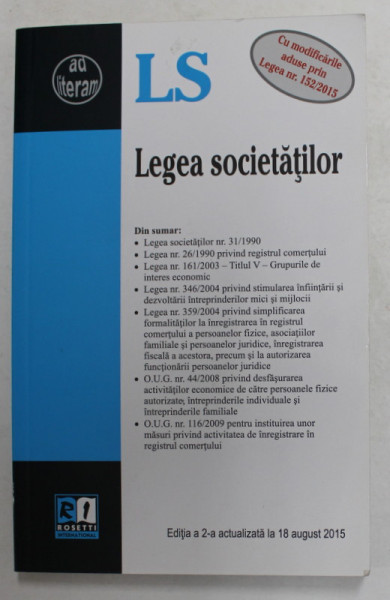 LEGEA SOCIETATILOR , ACTUALIZATA LA 18 AUGUST 2015