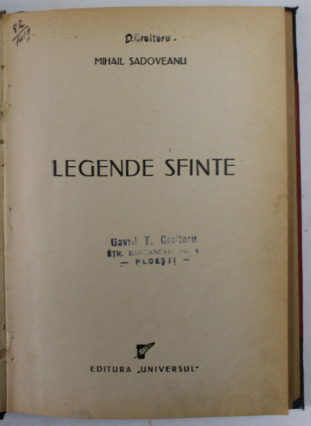LEGENDE SFINTE de MIHAIL SADOVEANU, CU GRAVURI DE D. DUMITRIU-NICOLAIDE  1947