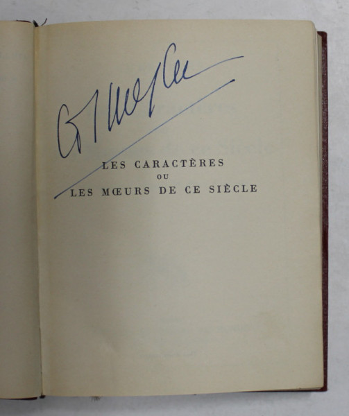 LES CARACTERES OU LES MOEURS DE CE SIECLE par LA BRUYERE , 1944