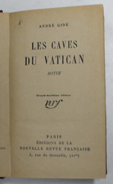 LES CAVES DU VATICAN par ANDRE GIDE , 1926