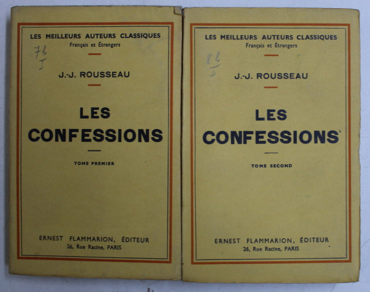 LES CONFESSIONS TOME I - II par J. J. ROUSSEAU , 1936