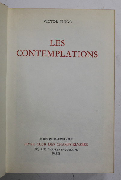LES CONTEMPLATIONS par VICTOR HUGO , 1966, COPERTA CARTONATA