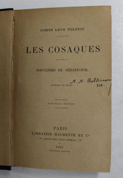 LES COSAQUES - SOUVENIRS DE SEBASTOPOL par COMTE LEON TOLSTOI , 1907