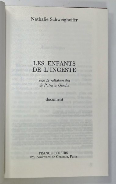 LES ENFANTS DE L  ' INCESTE par NATHALIE SCHWEIGHOFFER , document , 1995