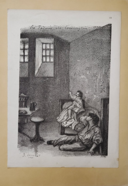 LES FEDERES A LA CONCIERGERGERIE , LITOGRAFIE dupa G. COURBET , 1871