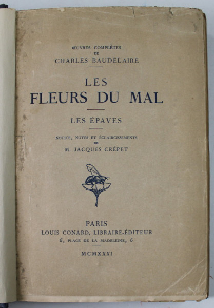 LES FLEURS DU MAL par CHARLES BAUDELAIRE , LES EPAVES , 1930