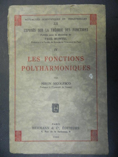 LES FONCTION POLYHARMONIQUES - MIRON NICOLESCU  -PARIS 1936