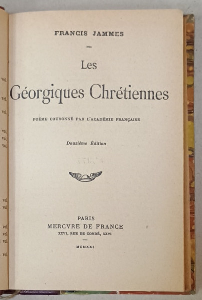 LES GEORGIQUES CHRETIENNES par FRANCIS JAMMES , 1921