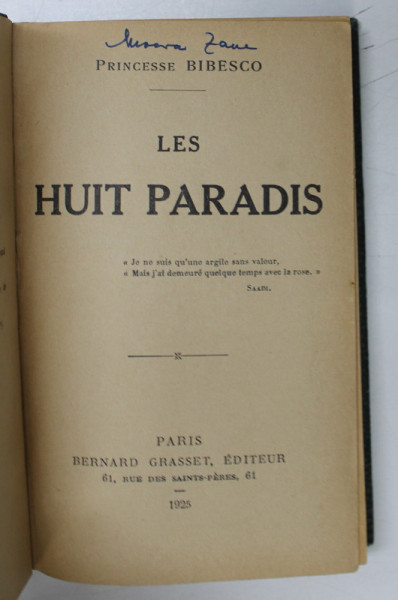 LES HUIT PARADIS par PRINCESSE BIBESCO , 1925